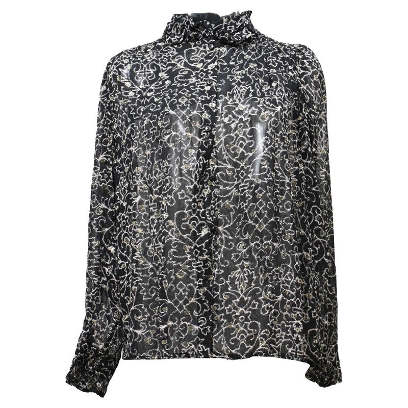 Ba&Sh Amelia Printed Long Sleeve Shirt In Black Viscose